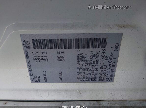 1N4AA6FV3PC513698 2023 NISSAN MAXIMA PLATINUM White Engine compartment view