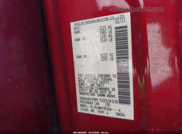 1N4AA6FV9PC505959 2023 NISSAN MAXIMA PLATINUM Red Вид підкапотного простору