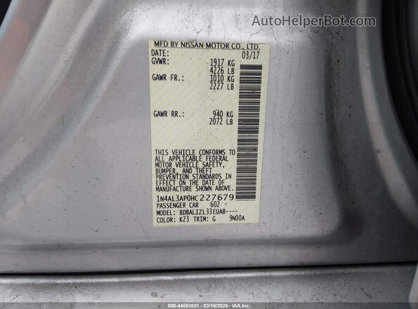 1N4AL3AP0HC227679 2017 NISSAN ALTIMA Silver ძრავის განყოფილების ხედი