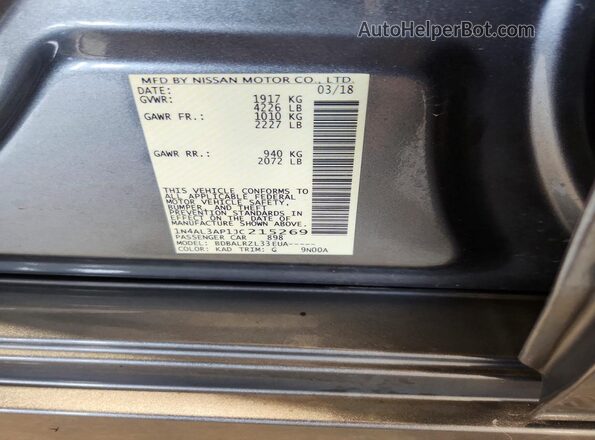 1N4AL3AP1JC215269 2018 NISSAN ALTIMA Gray VIN sticker view