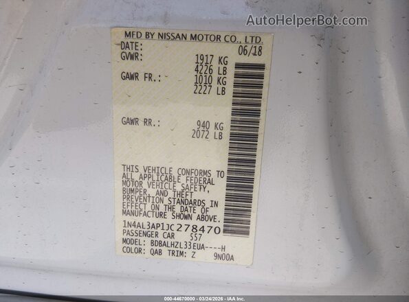 1N4AL3AP1JC278470 2018 NISSAN ALTIMA White Engine compartment view