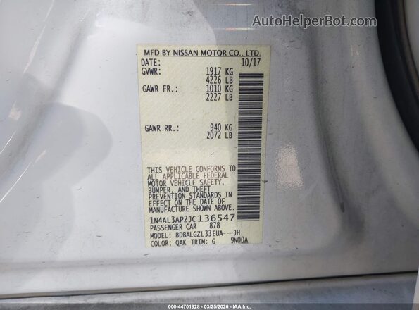 1N4AL3AP2JC136547 2018 NISSAN ALTIMA White Շարժիչի բաժամունքի տեսք