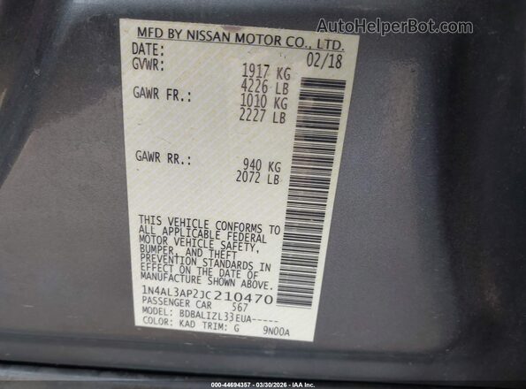 1N4AL3AP2JC210470 2018 NISSAN ALTIMA Gray Engine compartment view