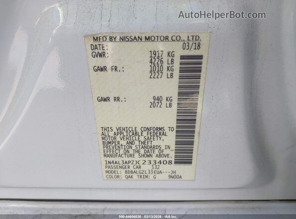 1N4AL3AP2JC233408 2018 NISSAN ALTIMA White Widok komory silnika