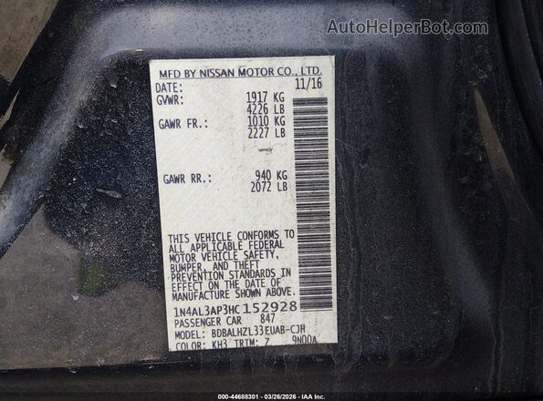 1N4AL3AP3HC152928 2017 NISSAN ALTIMA Black Widok komory silnika