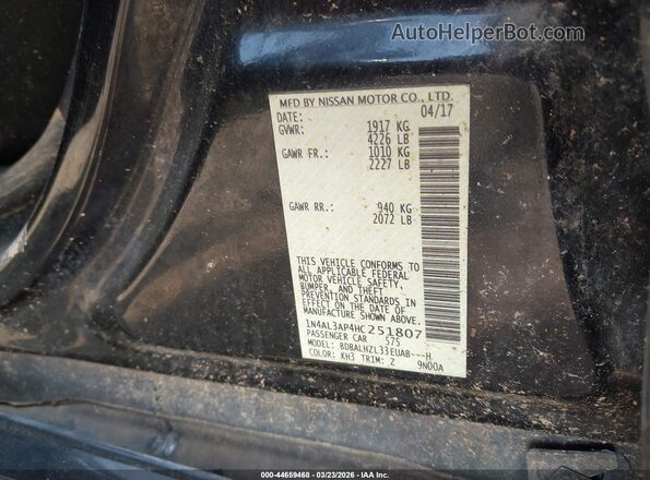 1N4AL3AP4HC251807 2017 NISSAN ALTIMA Black Widok komory silnika