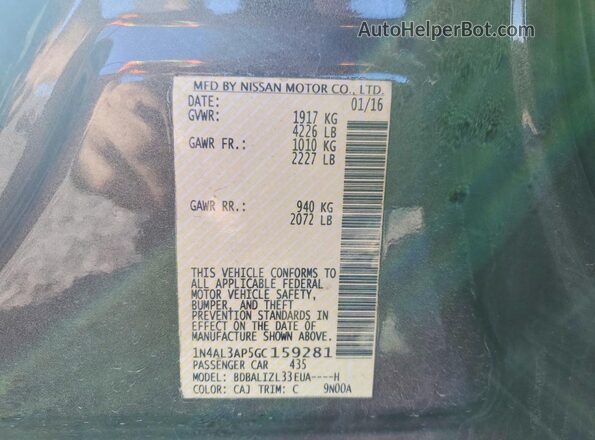 1N4AL3AP5GC159281 2016 NISSAN ALTIMA Brown Vista del compartimento del motor