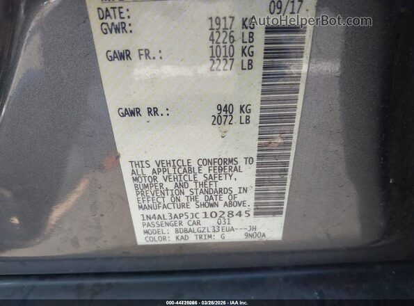 1N4AL3AP5JC102845 2018 NISSAN ALTIMA Gray Engine compartment view