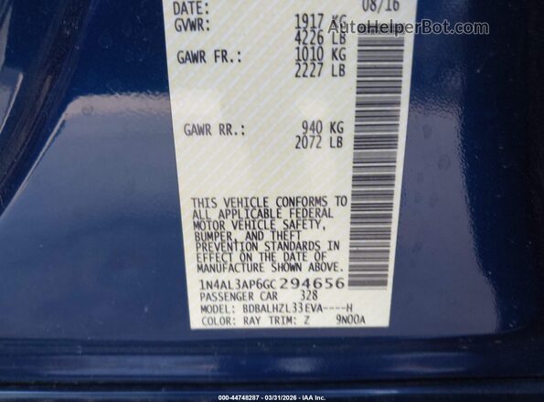 1N4AL3AP6GC294656 2016 NISSAN ALTIMA Dark Blue Вид підкапотного простору