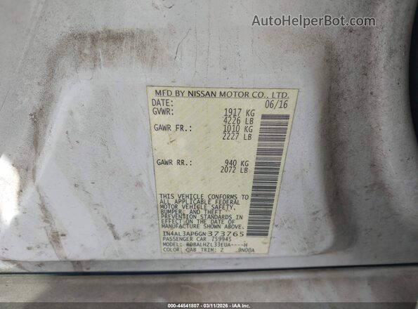 1N4AL3AP6GN373765 2016 NISSAN ALTIMA White ძრავის განყოფილების ხედი