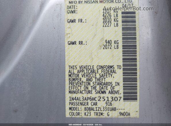 1N4AL3AP6HC251307 2017 NISSAN ALTIMA Silver 