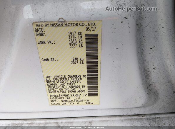 1N4AL3AP6HC269712 2017 NISSAN ALTIMA White Շարժիչի բաժամունքի տեսք