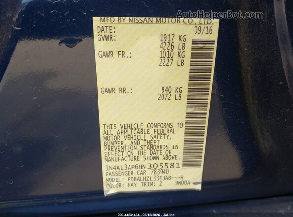 1N4AL3AP6HN305581 2017 NISSAN ALTIMA Blue 