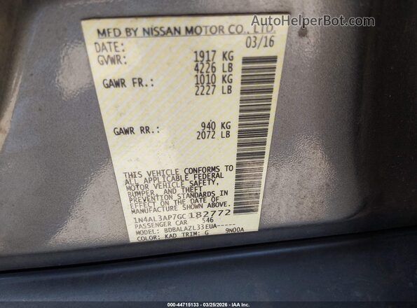 1N4AL3AP7GC182772 2016 NISSAN ALTIMA Gray Engine compartment view