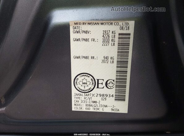 1N4AL3AP7JC298934 2018 NISSAN ALTIMA Gray Engine compartment view