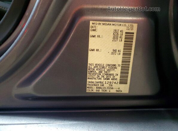 1N4AL3AP8GC129742 2016 NISSAN ALTIMA Gray Вид підкапотного простору