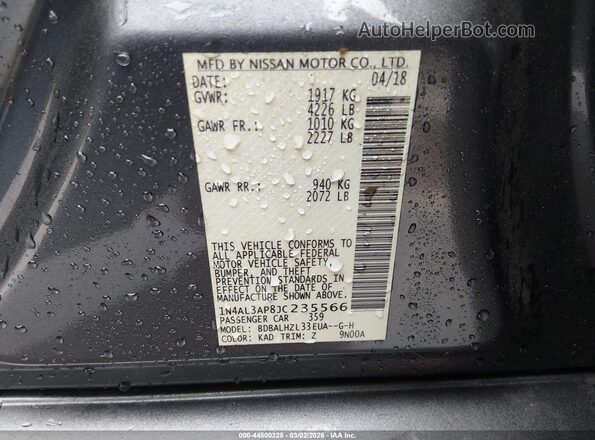 1N4AL3AP8JC235566 2018 NISSAN ALTIMA Gray Vista del compartimento del motor
