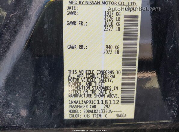 1N4AL3AP9JC118112 2018 NISSAN ALTIMA Black Widok komory silnika