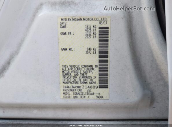 1N4AL3APXHC214809 2017 NISSAN ALTIMA White Շարժիչի բաժամունքի տեսք