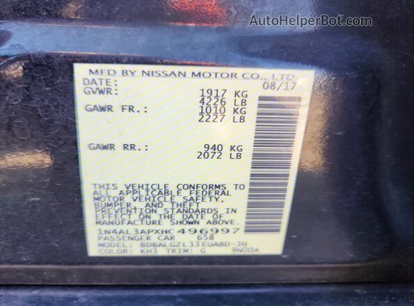 1N4AL3APXHC496997 2017 NISSAN ALTIMA Black Widok komory silnika
