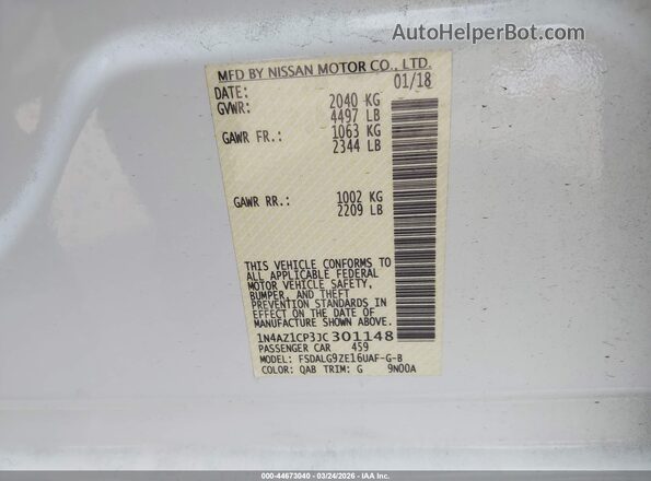 1N4AZ1CP3JC301148 2018 NISSAN LEAF White Widok komory silnika
