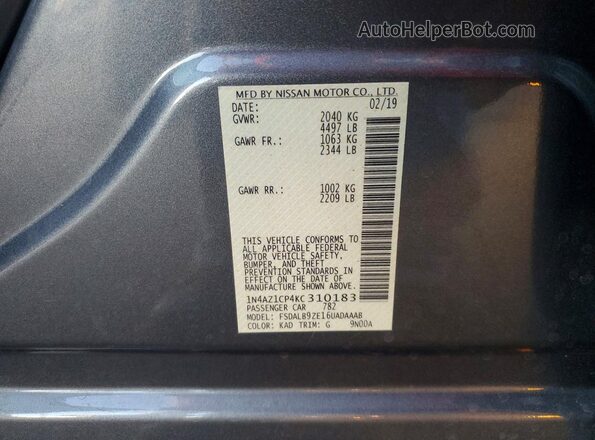 1N4AZ1CP4KC310183 2019 NISSAN LEAF Серый 