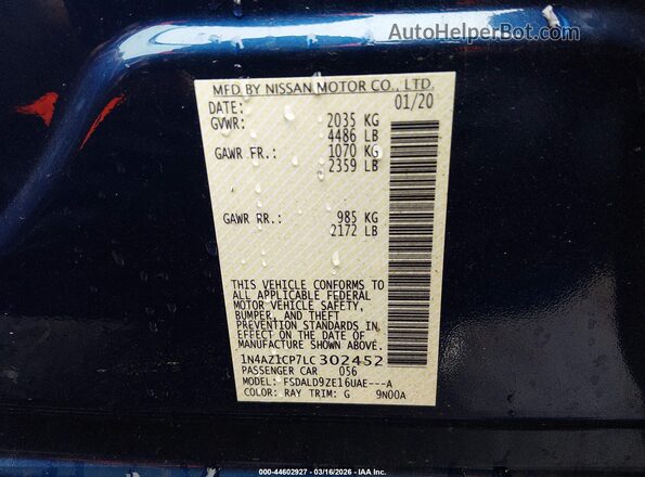 1N4AZ1CP7LC302452 2020 NISSAN LEAF Blue Vista del compartimento del motor