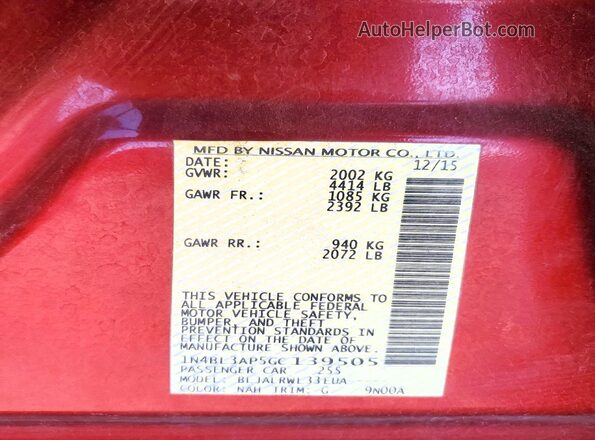 1N4BL3AP5GC139505 2016 NISSAN ALTIMA Maroon Engine compartment view