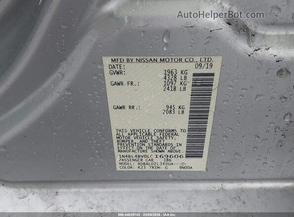 1N4BL4BV0LC169606 2020 NISSAN ALTIMA Серебряный Вид подкапотного пространства