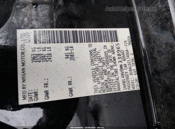1N4BL4BV0MN338965 2021 NISSAN ALTIMA Black Widok komory silnika