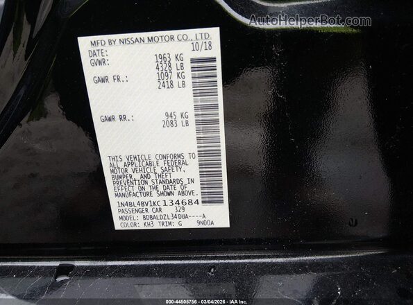 1N4BL4BV1KC134684 2019 NISSAN ALTIMA Black Շարժիչի բաժամունքի տեսք