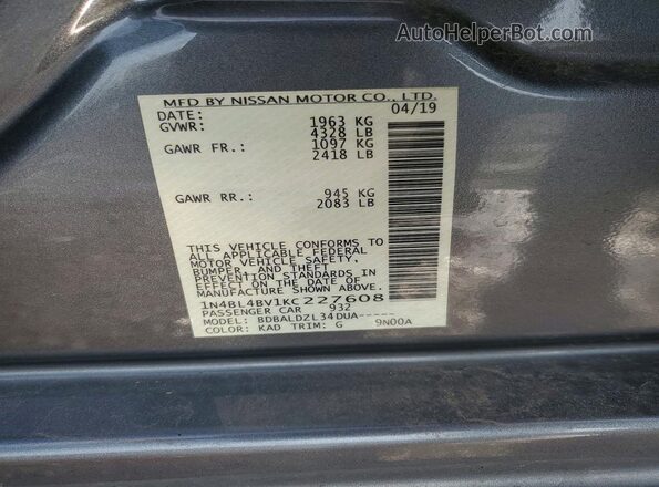 1N4BL4BV1KC227608 2019 NISSAN ALTIMA Silver 