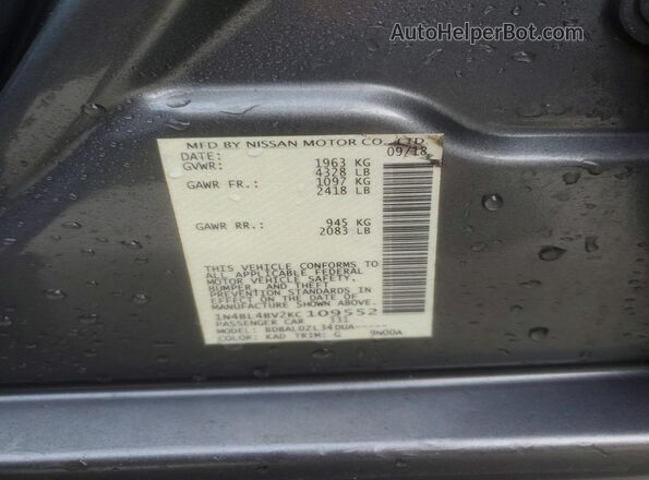 1N4BL4BV2KC109552 2019 NISSAN ALTIMA Gray 