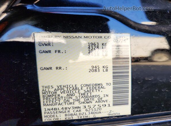 1N4BL4BV3MN357591 2021 NISSAN ALTIMA Black Շարժիչի բաժամունքի տեսք