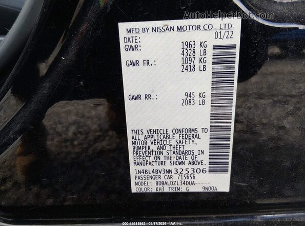 1N4BL4BV3NN325306 2022 NISSAN ALTIMA Black Widok komory silnika