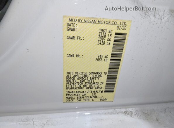 1N4BL4BV4LC234876 2020 NISSAN ALTIMA White 
