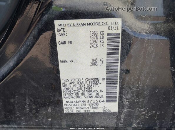 1N4BL4BV4MN371564 2021 NISSAN ALTIMA Black Engine compartment view