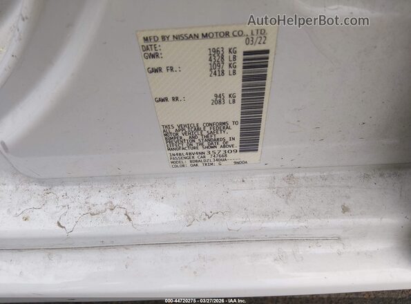 1N4BL4BV4NN357309 2022 NISSAN ALTIMA Белый Вид подкапотного пространства