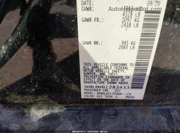 1N4BL4BV6LC283433 2020 NISSAN ALTIMA Black Շարժիչի բաժամունքի տեսք