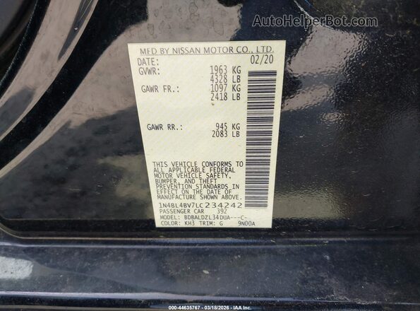 1N4BL4BV7LC234242 2020 NISSAN ALTIMA Черный Вид подкапотного пространства