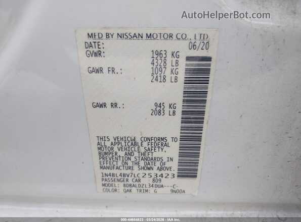 1N4BL4BV7LC253423 2020 NISSAN ALTIMA Белый Вид подкапотного пространства