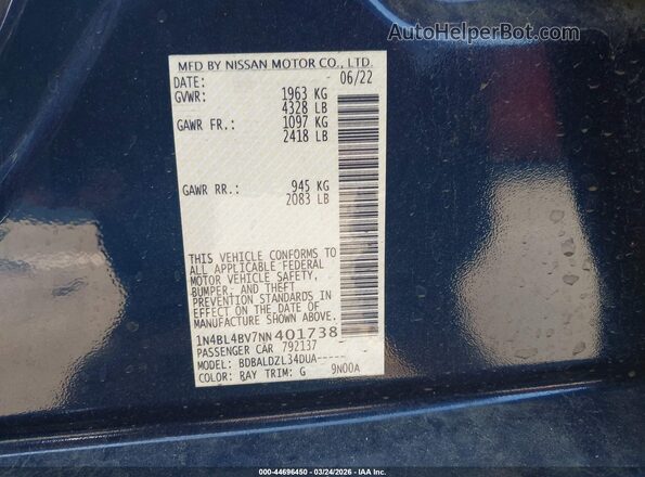 1N4BL4BV7NN401738 2022 NISSAN ALTIMA Blue 