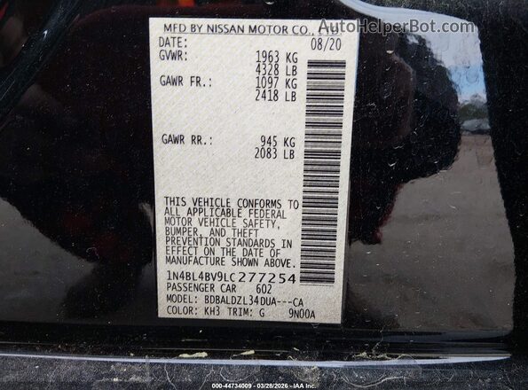 1N4BL4BV9LC277254 2020 NISSAN ALTIMA Black Vista del compartimento del motor