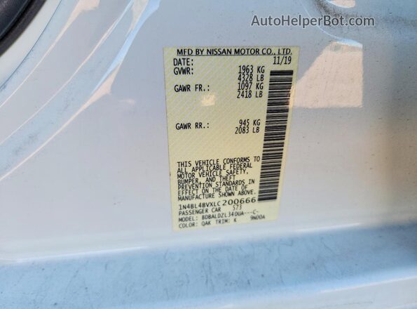 1N4BL4BVXLC200666 2020 NISSAN ALTIMA White VIN կոդի պիտակի տեսք
