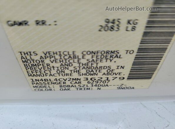 1N4BL4CV2MN362179 2021 NISSAN ALTIMA White Вид підкапотного простору