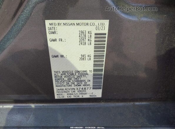 1N4BL4CV3PN374877 2023 NISSAN ALTIMA Gray Շարժիչի բաժամունքի տեսք