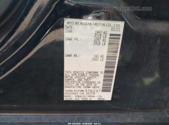 1N4BL4CV5MN376237 2021 NISSAN ALTIMA Black Շարժիչի բաժամունքի տեսք