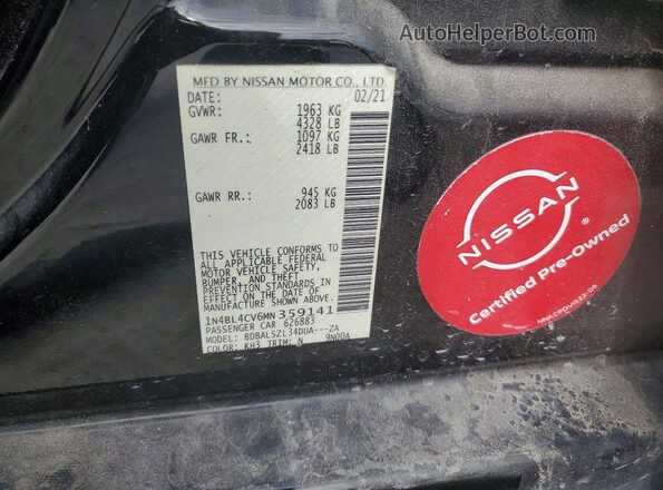 1N4BL4CV6MN359141 2021 NISSAN ALTIMA Black VIN sticker view