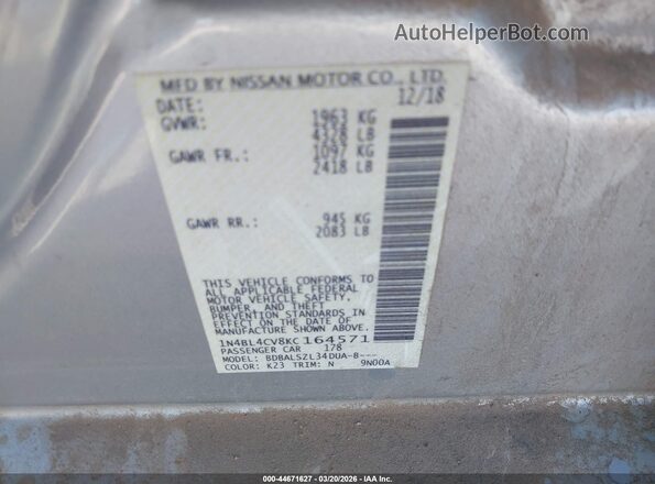 1N4BL4CV8KC164571 2019 NISSAN ALTIMA Серебряный 