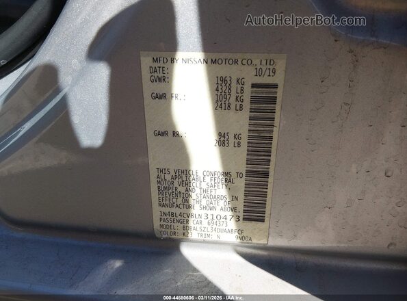 1N4BL4CV8LN310473 2020 NISSAN ALTIMA Серебряный Вид подкапотного пространства